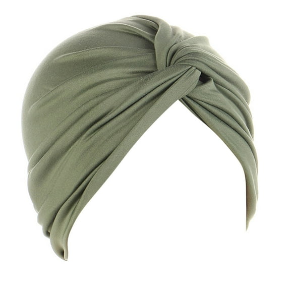 MIASHUI Women's Twist Style Turban Muslim Solid Color Headwrap Stretchy Ponytail Green