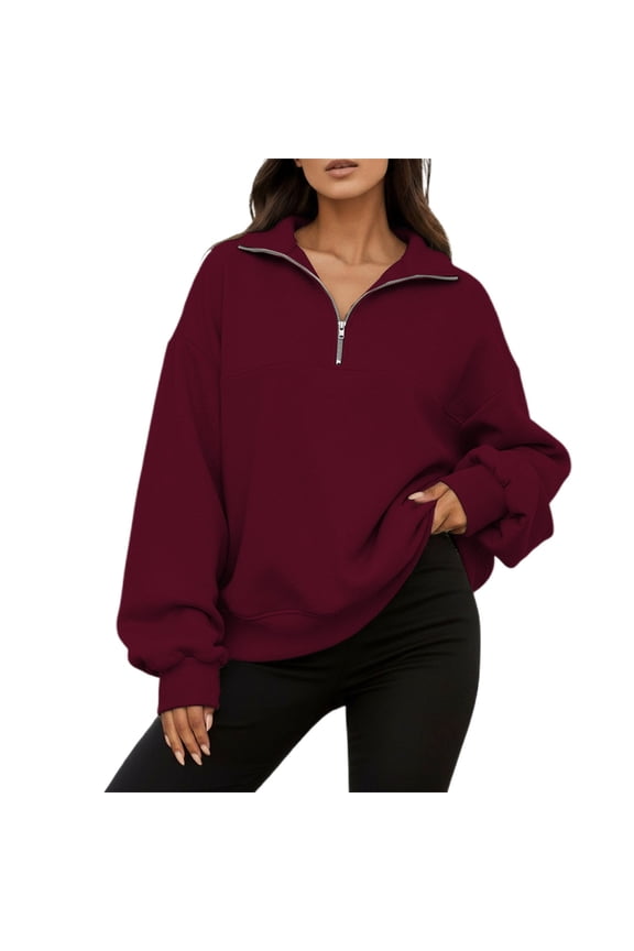 Women's V-Neck Half Zip Pullover Sweatshirt Fashion Long Sleeve Casual Jacket Outerwear Soft Warm Lounge Wear Fall Winter Hoodies for Women ,XXL