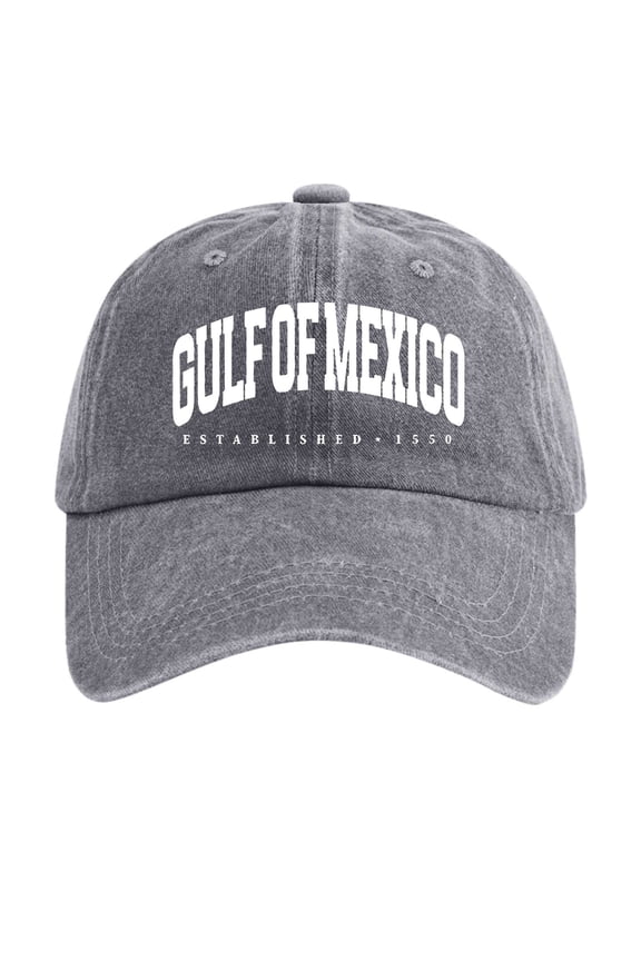 Women's Washed Distressed Denim Baseball Cap with Gulf Print for Vintage Style, Adjustable Fit for Comfort, Fashionable for Casual Wear Grey