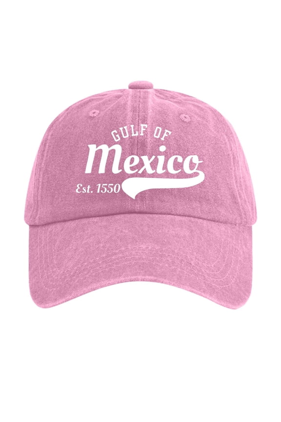 Women's Washed Distressed Denim Baseball Cap with Gulf Print for Vintage Style, Adjustable Fit for Comfort, Fashionable for Casual Wear Pink