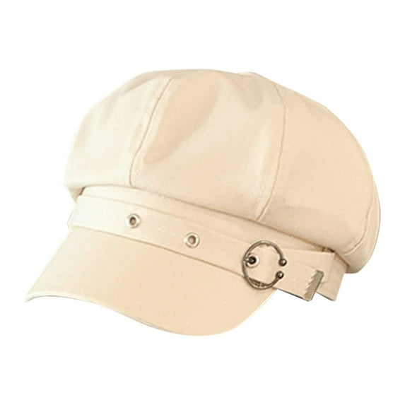 MIASHUI Women's White Beret for Spring Summer, Korean Style Newsboy Cap, Cute Octagonal Hat for Daily Fashion, Retro British Design Beige