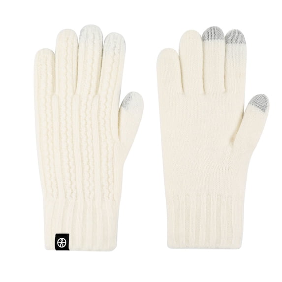 MIASHUI Women's Winter Knit Touchscreen Gloves, Double Layer Thick Gloves for Cycling, Driving, Outdoor Cold Weather White