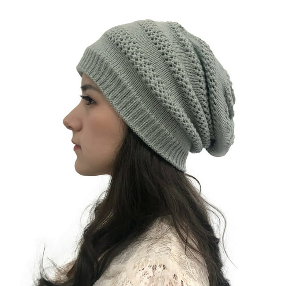 MIASHUI Women's Winter Loose Knit Breathable Slouchy Hat with Lace Pattern Warm Casual Cap Grey