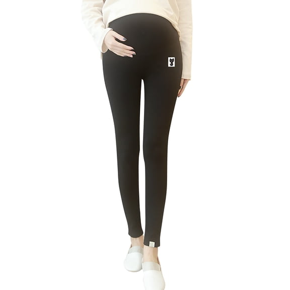 MIASHUI Women's Winter Plus Size Maternity Support Pants Cotton Nine Points Pregnancy Leggings Comfy Pant For Wear Black,L