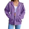 thumbnail image 1 of MIASHUI Women's Winter Solid Color Zip Up Hoodie, Loose Fit Pullover with Hood, Casual Long Sleeve Lightweight Sweatshirt Purple,XXL, 1 of 8