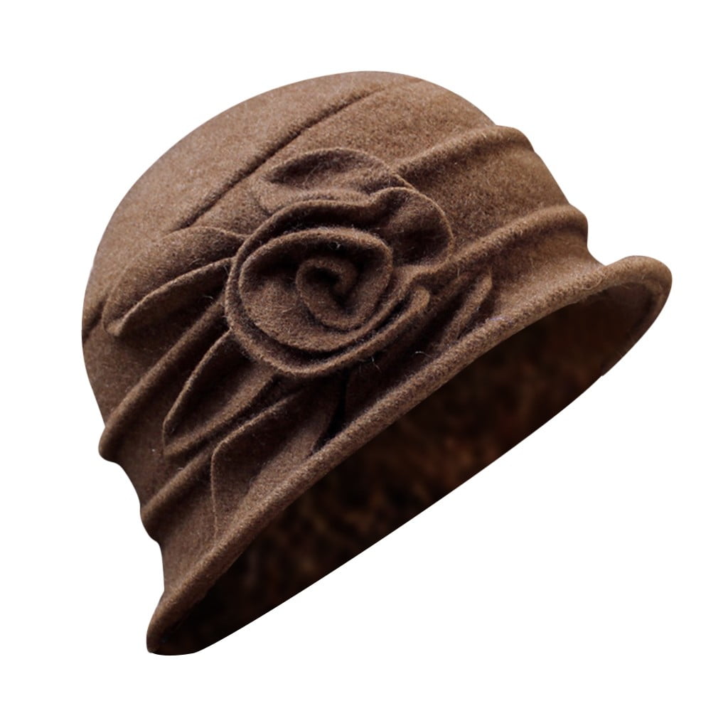 MIASHUI Women's Wool Felt Cloche Hat Warm Winter Dress Hat for Elderly  Classic Retro Style with Brim Coffee - Walmart.com