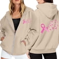 thumbnail image 1 of MIASHUI Women's Cancer Awareness Hoodie, Winter Plus Size Zip Up Pullover with Pocket, Long Sleeve Casual Sportswear Khaki,XXL, 1 of 6