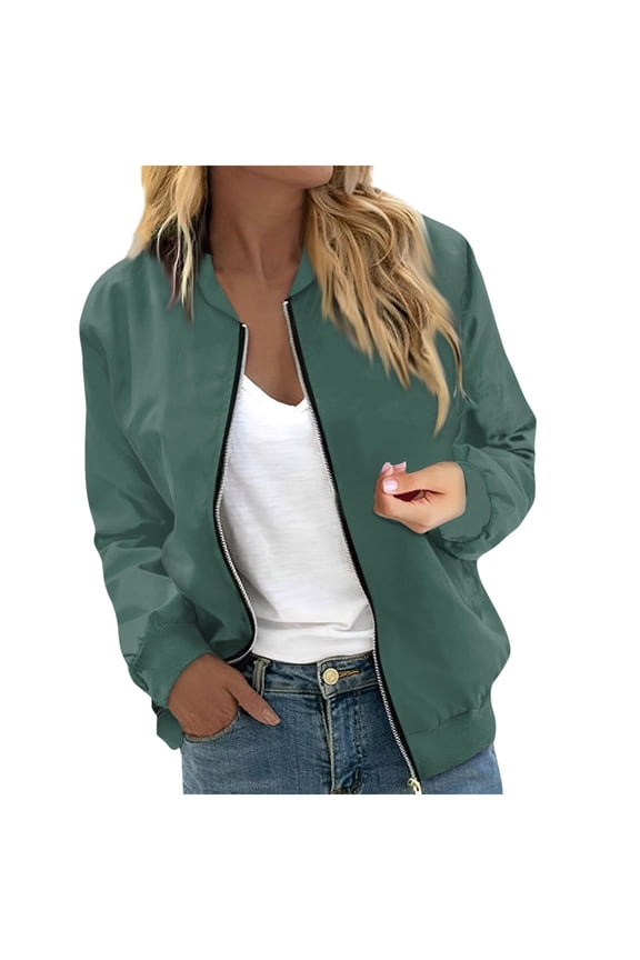 Women Casual Floral Zip Up Jacket Spring Long Sleeve Lightweight Short Outerwear Tops Light Green,M