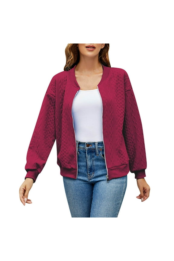 Womens Casual Winter Pullover Hoodie Coat With Cable Knit Zipper Loose Outerwear Jacket Top Red,M