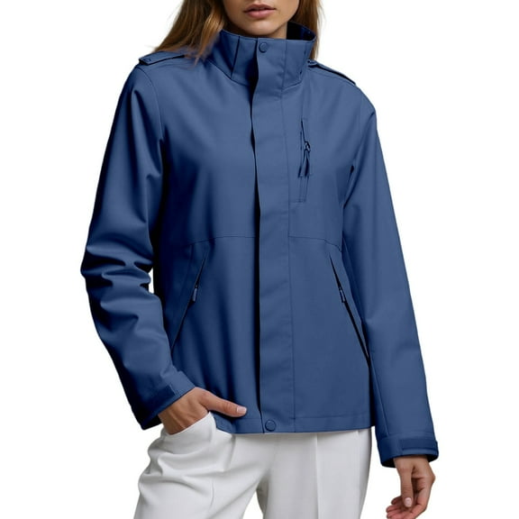 MIASHUI Womens Windproof Outdoor Jacket Stylish Versatile Unisex For Couples Waterproof Casual Loose Fit Trendy Coat Blue,XL