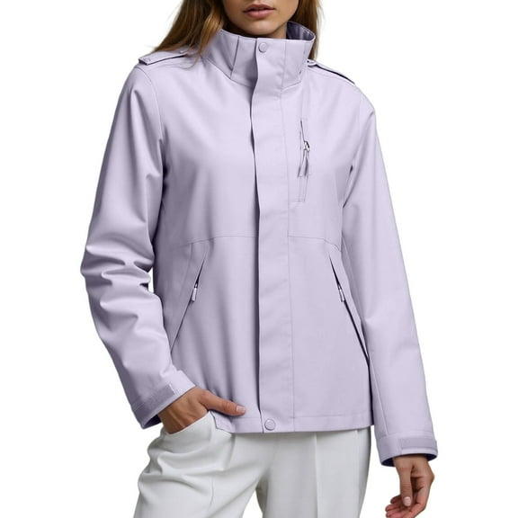 MIASHUI Womens Windproof Outdoor Jacket Stylish Versatile Unisex For Couples Waterproof Casual Loose Fit Trendy Coat Light Purple,XXXXL