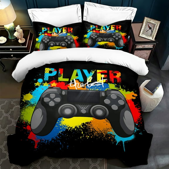 MIBNCE Gamer Bedding Sets for Boys, Gamepad Duvet Cover Set Kids Teen Game Room Decor Bed Cover,3 Piece with 2 Pillow Shams (No Filler),Queen Size,Style B