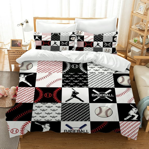 MIBNCE Kids Duvet Cover Baseball Bedding Set for Children Boys3D Sport Themed Bedding -All Season Microfiber Bedding Sets with 2 Pillowcases,Twin Size,Style A