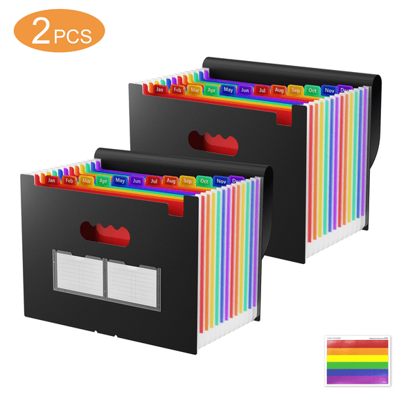 Mibote 13 Pockets Accordion File Organizer,Thicker & Sturdy, Freestanding File Paper Folder with Labels for Office School and Home,2 Pack