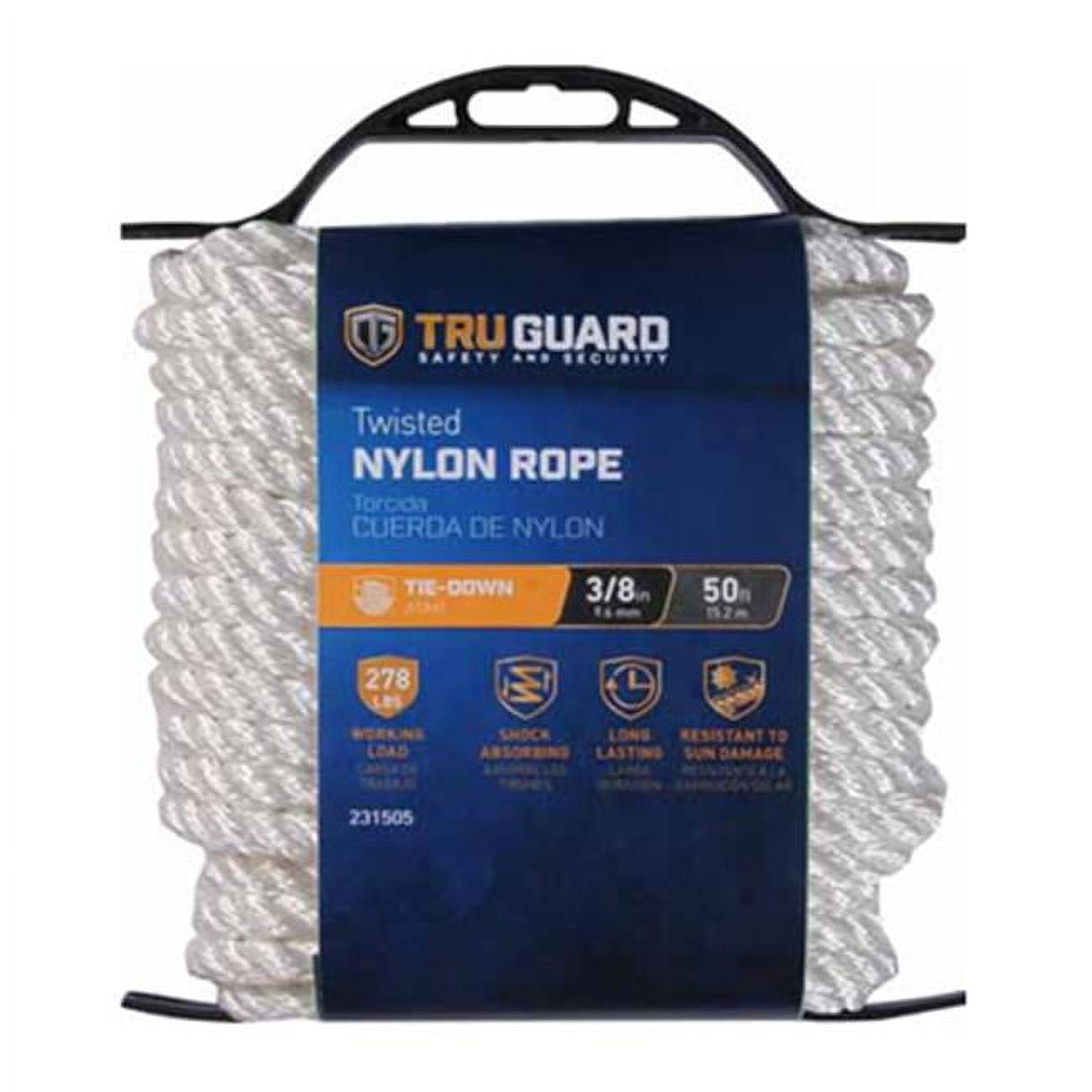 Mibro Group Nylon Rope, Twisted, White, 1/4-In. x 600-Ft.