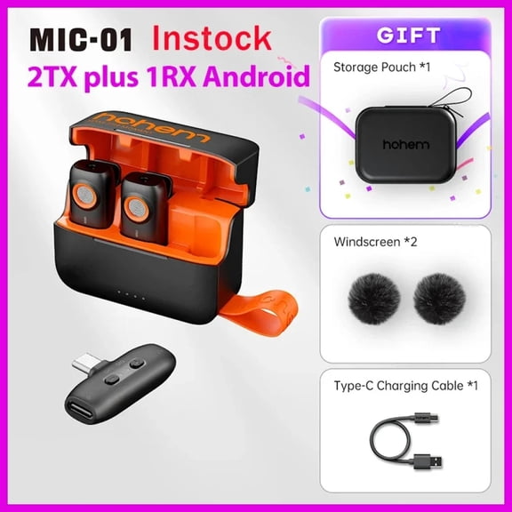 MIC-01 Dual-line Wireless Noise Reduction Microphone, Record 20 Hours Of Android Live Streaming Battery Life