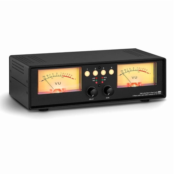 MIC+LINE Analog Dual VU Meter Sound Level DB Panel Display 4-Way Audio Splitter Switcher Box Music Spectrum Visualizer