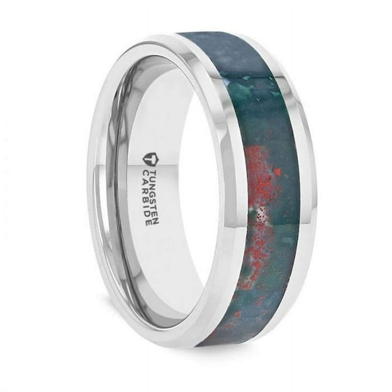 Thorsten MICAH Bloodstone Inlay Tungsten Carbide Ring with Polished Beveled Edges - 8mm Thorsten MICAH Bloodstone Inlay Tungsten Carbide Ring with Polished Beveled Edges - 8mm