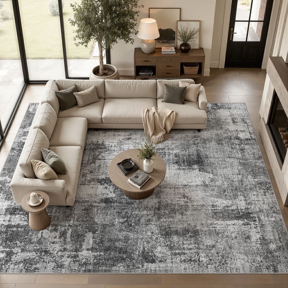 MICGEEK 10'x12' Abstract Area Rugs for Living Room, Stain Resistant Washable Rugs with Non-Slip Backing, Modern Large Area Rug Carpet for Bedroom Dining Room Office, Dark Gray