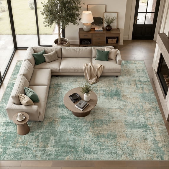 MICGEEK 10'x14' Abstract Area Rugs for Living Room, Stain Resistant Washable Rugs with Non-Slip Backing, Modern Large Area Rug Carpet for Bedroom Dining Room Office, Green