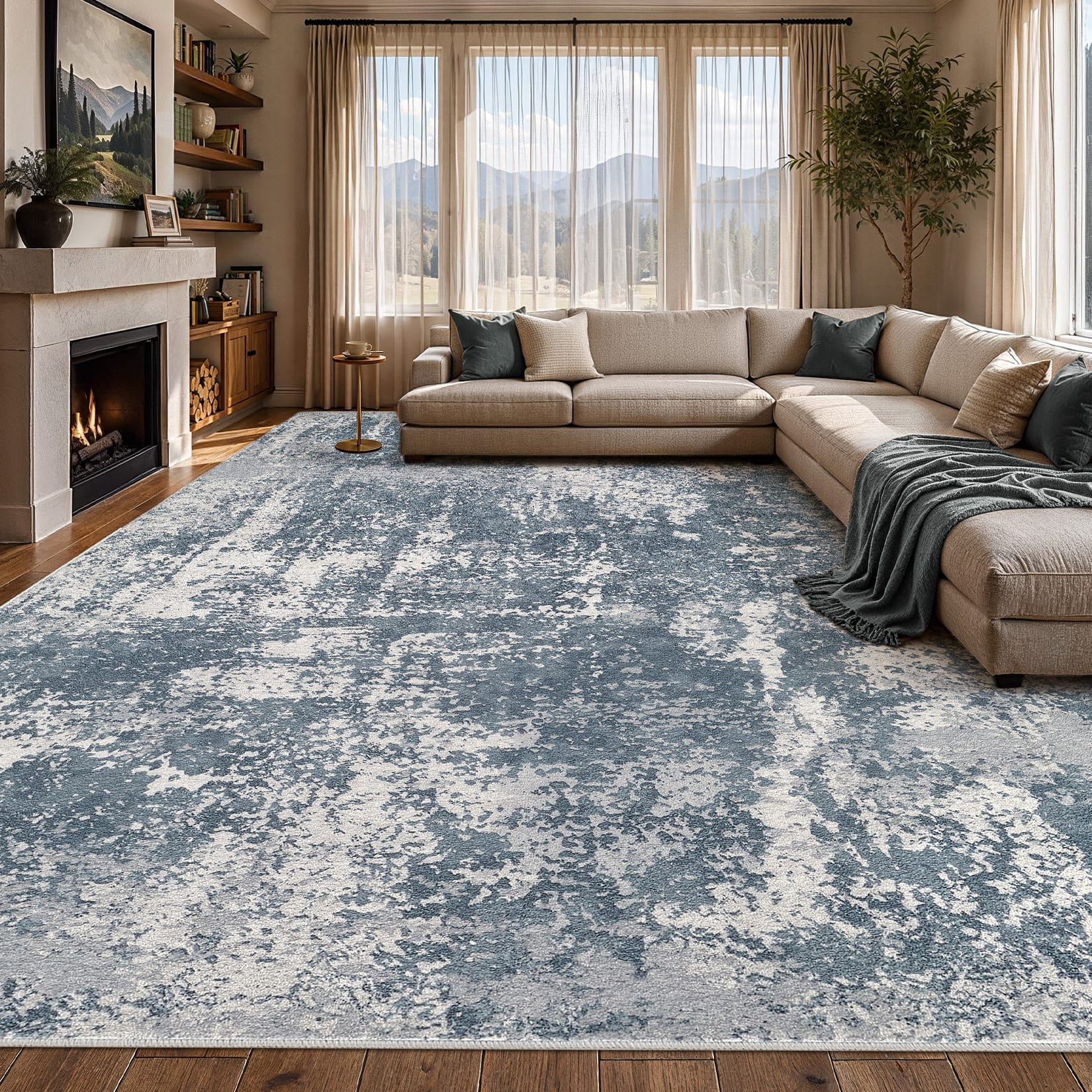 Abstract Modern Rug Texture MICGEEK 10x12 Washable Area Rugs for Living Room, Modern Abstract ...