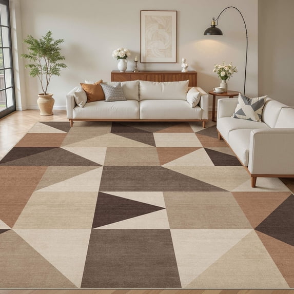 MICGEEK 10x12 Washable Area Rugs for Living Room, Modern Geometric Printed Rug, Vacuum-Friendly, Non Slip Indoor Rug for Bedroom Dining Room Home Decor Carpet, Dark Brown
