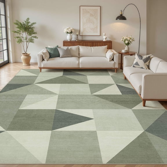 MICGEEK 10x12 Washable Area Rugs for Living Room, Modern Geometric Printed Rug, Vacuum-Friendly, Non Slip Indoor Rug for Bedroom Dining Room Home Decor Carpet, Green