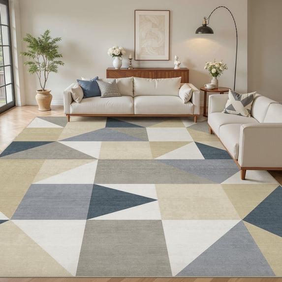 MICGEEK 10x12 Washable Area Rugs for Living Room, Modern Geometric Printed Rug, Vacuum-Friendly, Non Slip Indoor Rug for Bedroom Dining Room Home Decor Carpet, Yellow