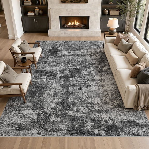 MICGEEK 10x14 Washable Area Rugs for Living Room, Modern Abstract Printed Rug, Vacuum-Friendly, Non Slip Indoor Rug for Bedroom Dining Room Home Decor Carpet, Dark Gray