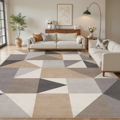 MICGEEK 10x14 Washable Area Rugs for Living Room, Modern Geometric Printed Rug, Vacuum-Friendly, Non Slip Indoor Rug for Bedroom Dining Room Home Decor Carpet, Brown&Gray