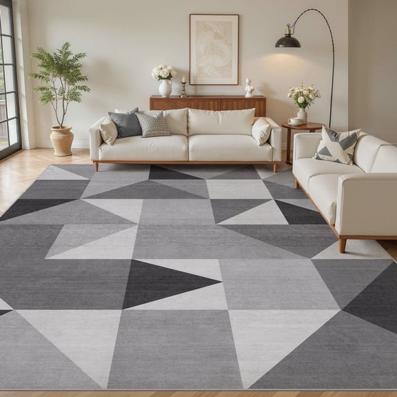 MICGEEK 10x14 Washable Area Rugs for Living Room, Modern Geometric Printed Rug, Vacuum-Friendly, Non Slip Indoor Rug for Bedroom Dining Room Home Decor Carpet, Gray