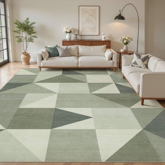 MICGEEK 10x14 Washable Area Rugs for Living Room, Modern Geometric Printed Rug, Vacuum-Friendly, Non Slip Indoor Rug for Bedroom Dining Room Home Decor Carpet, Green