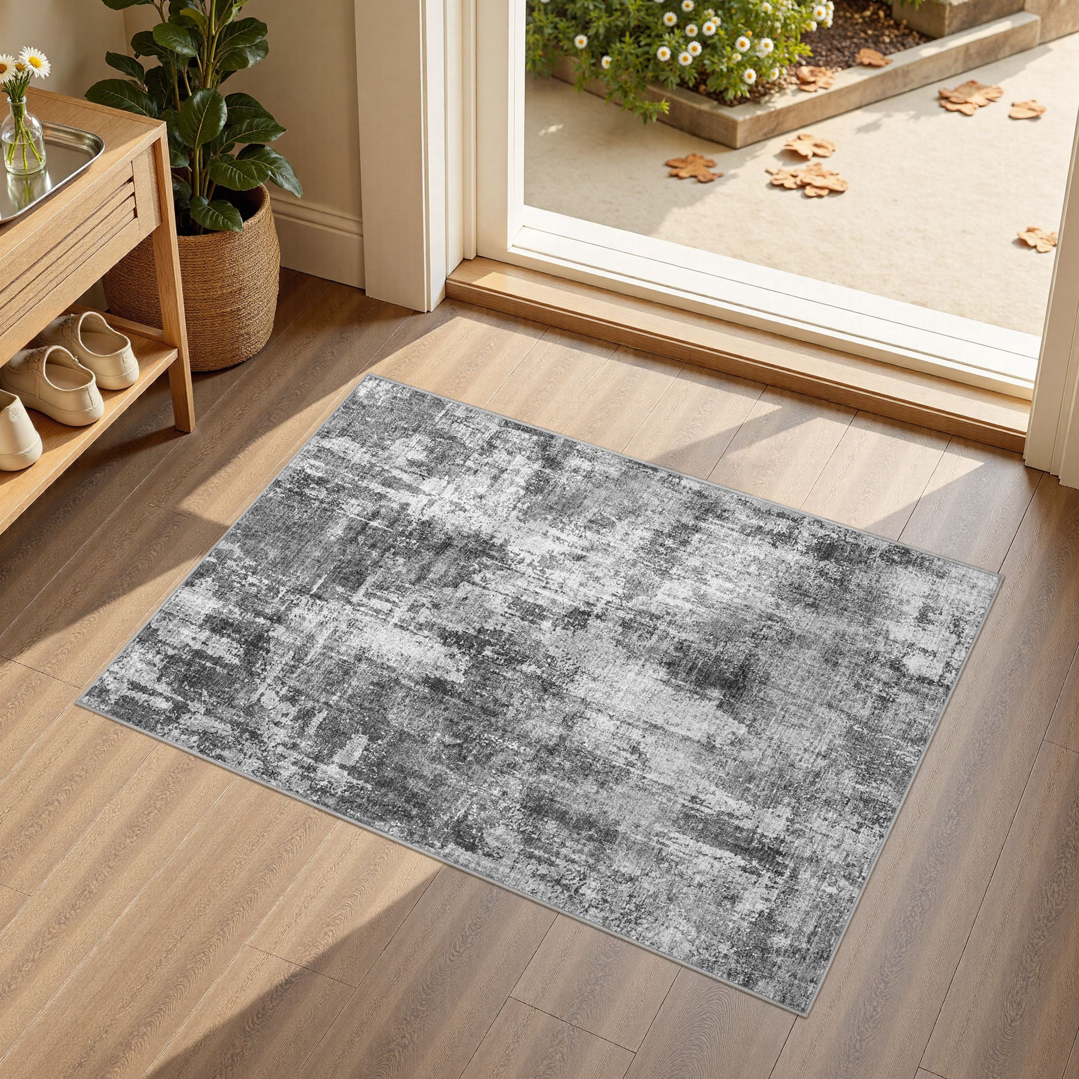 MICGEEK 2'x3' Abstract Area Rugs, Stain Resistant Washable Throw Rugs for Entrance Entryway, Modern Small Area Rug Front Door Mat Entrance Doormat with Non-Slip Backing, Dark Gray