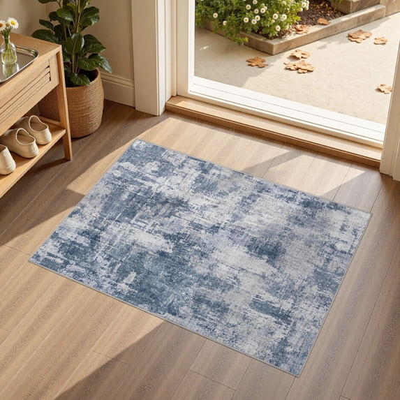 MICGEEK 2'x3' Abstract Area Rugs, Stain Resistant Washable Throw Rugs for Entrance Entryway, Modern Small Area Rug Front Door Mat Entrance Doormat with Non-Slip Backing, Dark Blue