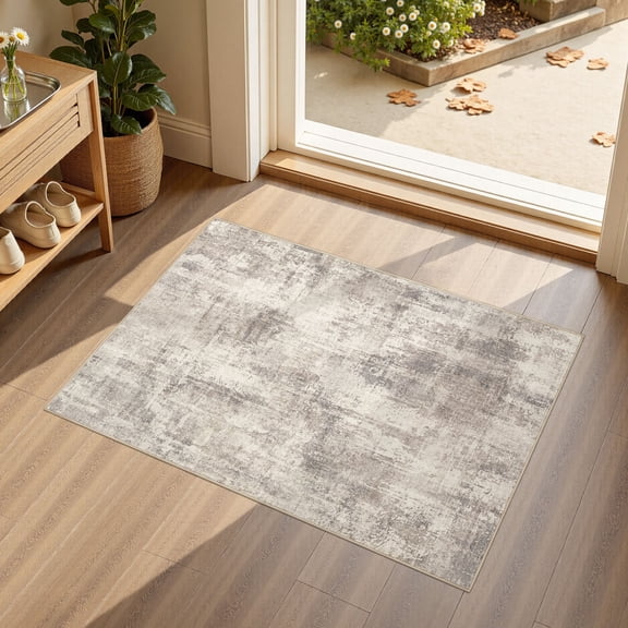 MICGEEK 2'x3' Abstract Area Rugs, Stain Resistant Washable Throw Rugs for Entrance Entryway, Modern Small Area Rug Front Door Mat Entrance Doormat with Non-Slip Backing, Brown