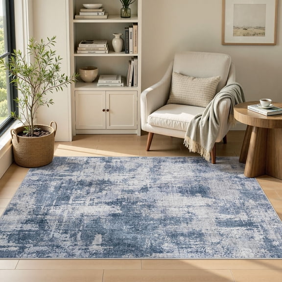 MICGEEK 3'x5' Abstract Area Rugs, Stain Resistant Washable Throw Rugs for Bedroom Kitchen Entryway, Modern Small Area Rug Front Door Mat Entrance Doormat with Non-Slip Backing, Dark Blue