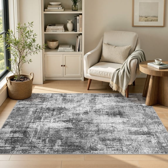 MICGEEK 3'x5' Abstract Area Rugs, Stain Resistant Washable Throw Rugs for Bedroom Kitchen Entryway, Modern Small Area Rug Front Door Mat Entrance Doormat with Non-Slip Backing, Dark Gray