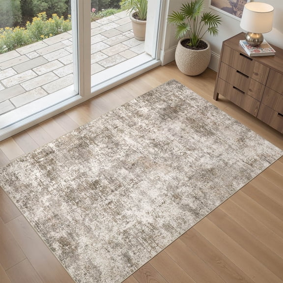 MICGEEK 3x5 Washable Area Rugs for Living Room, Modern Abstract Printed Rug, Vacuum-Friendly, Non Slip Indoor Rug for Bedroom Dining Room Home Decor Carpet, Brown