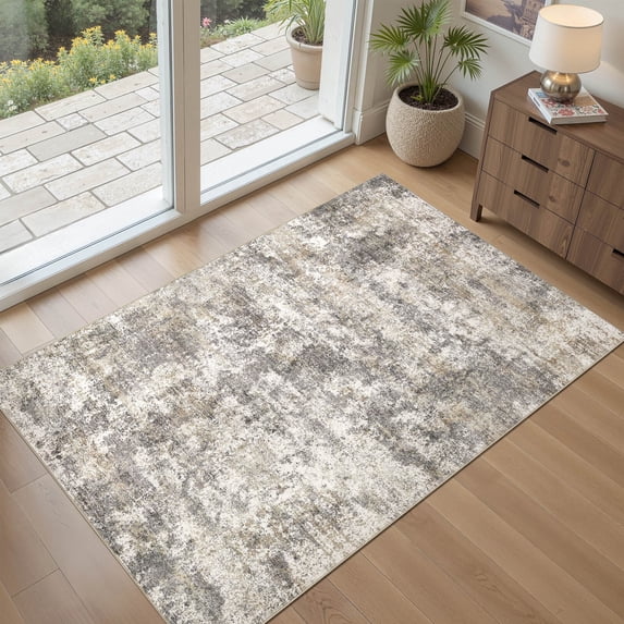 MICGEEK 3x5 Washable Area Rugs for Living Room, Modern Abstract Printed Rug, Vacuum-Friendly, Non Slip Indoor Rug for Bedroom Dining Room Home Decor Carpet, Gray/Brown