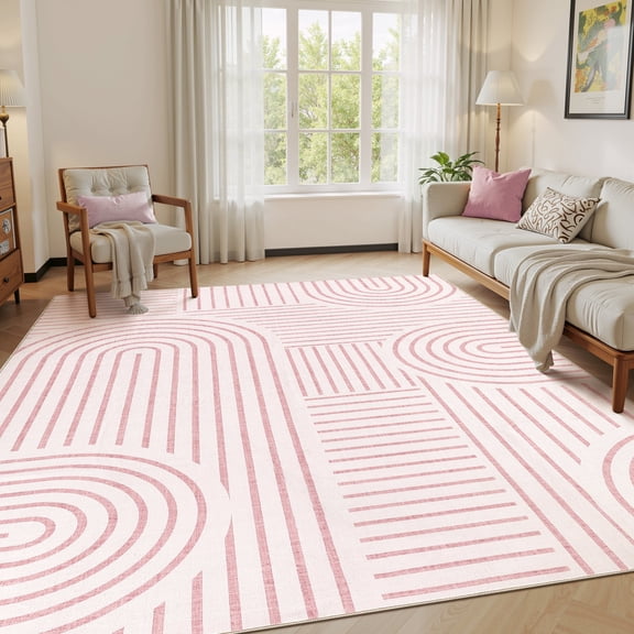 MICGEEK 5'x7' Washable Area Rugs for Living Room, Washable Non-slip Soft Indoor Modern Vintage Throw Rug for Bedroom Dining Room Office Home Decor Carpet,Pink