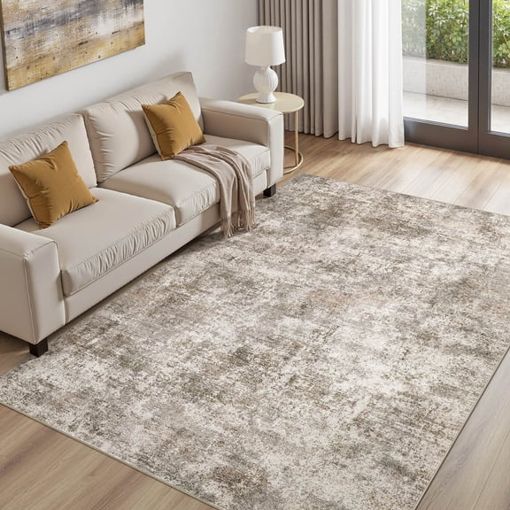 MICGEEK 5x7 Washable Area Rugs for Living Room, Modern Abstract Printed Rug, Vacuum-Friendly, Non Slip Indoor Rug for Bedroom Dining Room Home Decor Carpet, Brown