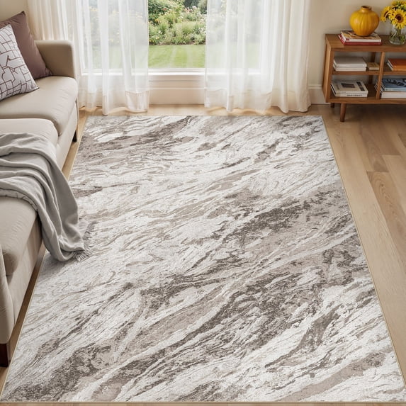 MICGEEK 5x7 Washable Area Rugs for Living Room, Modern Abstract Printed Rug, Vacuum-Friendly, Non Slip Indoor Rug for Bedroom Dining Room Home Decor Carpet, Brown