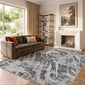 MICGEEK 5x7 Washable Area Rugs for Living Room, Modern Abstract Printed Rug, Vacuum-Friendly, Non Slip Indoor Rug for Bedroom Dining Room Home Decor Carpet, Gray/Green