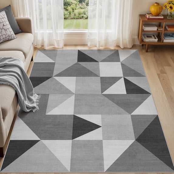 MICGEEK 5x7 Washable Area Rugs for Living Room, Modern Geometric Printed Rug, Vacuum-Friendly, Non Slip Indoor Rug for Bedroom Dining Room Home Decor Carpet, Gray