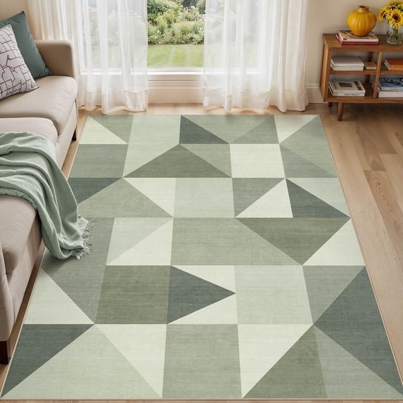 MICGEEK 5x7 Washable Area Rugs for Living Room, Modern Geometric Printed Rug, Vacuum-Friendly, Non Slip Indoor Rug for Bedroom Dining Room Home Decor Carpet, Green