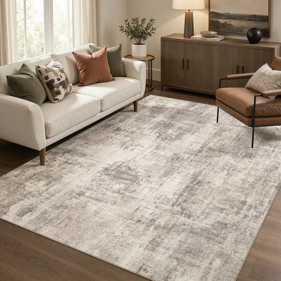 MICGEEK 6'x9' Abstract Area Rugs for Living Room, Stain Resistant Washable Rugs with Non-Slip Backing, Modern Brown Rug for Bedroom Dining Room Office Throw Rugs Carpet