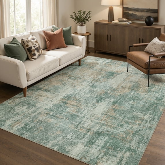 MICGEEK 6'x9' Abstract Area Rugs for Living Room, Stain Resistant Washable Rugs with Non-Slip Backing, Modern Green Rug for Bedroom Dining Room Office Throw Rugs Carpet