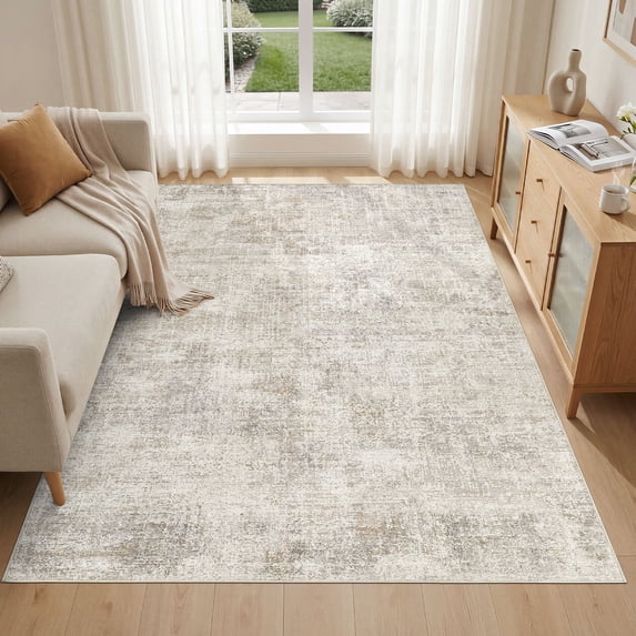 MICGEEK 6x9 Washable Area Rugs for Living Room, Modern Abstract Printed Rug, Vacuum-Friendly, Non Slip Indoor Rug for Bedroom Dining Room Home Decor Carpet,Beige