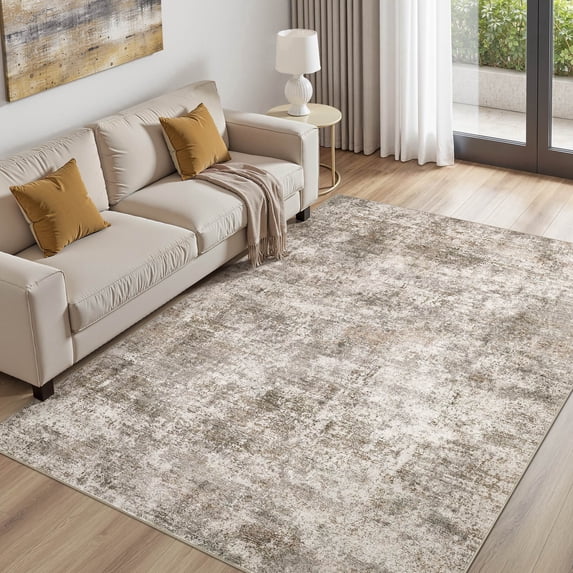MICGEEK 6x9 Washable Area Rugs for Living Room, Modern Abstract Printed Rug, Vacuum-Friendly, Non Slip Indoor Rug for Bedroom Dining Room Home Decor Carpet, Brown