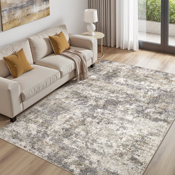 MICGEEK 6x9 Washable Area Rugs for Living Room, Modern Abstract Printed Rug, Vacuum-Friendly, Non Slip Indoor Rug for Bedroom Dining Room Home Decor Carpet, Gray/Brown